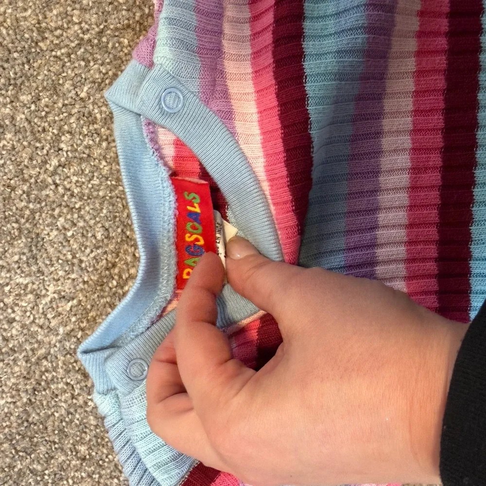 Vintage Toddler Sweater Dress 12M | Stripe Knit & Denim Embroidered Floral Dress - Picture 6 of 6
